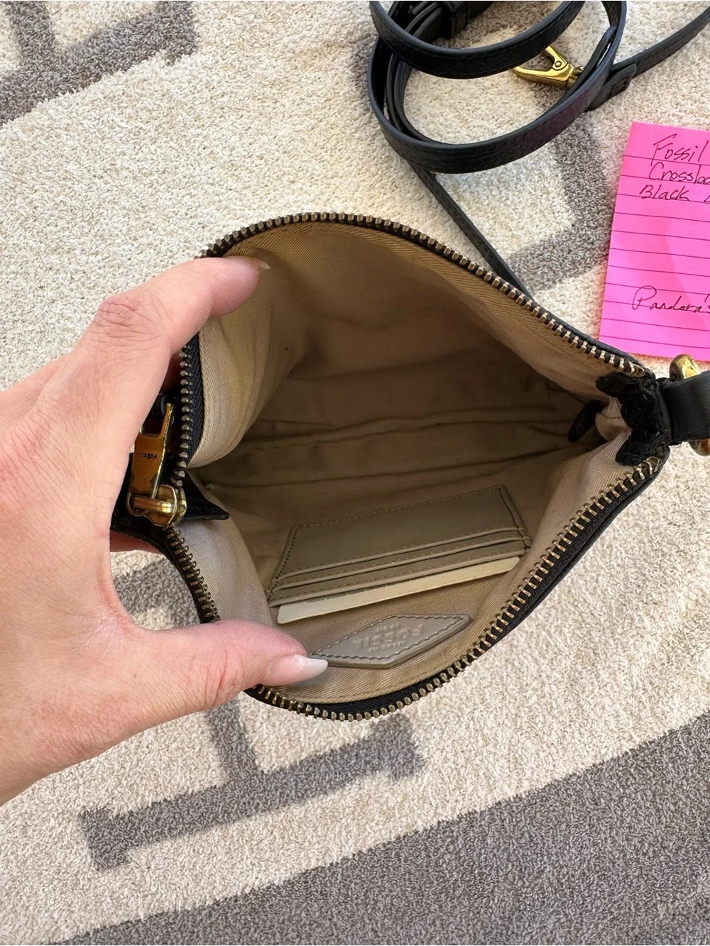 Fossil Black Leather Crossbody with Tassel and Gold Hardware